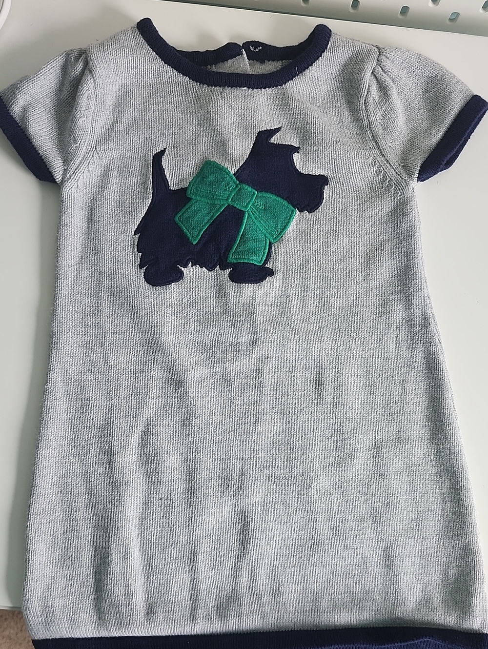 Gymboree Gray Knit Dress with Navy Scottie and Green Bow